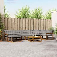 vidaXL Utomhussoffset 8 pcs Naturlig och Ljus Grå Massivt Akaciaträ