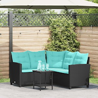 vidaXL Trädgårdsoffa med kudde 2 pcs Svart och turkos Poly rattan