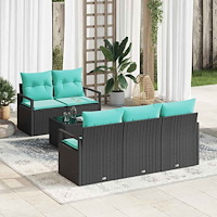 vidaXL Soffset 6 pcs Svart och turkos konstrotting