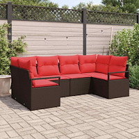 vidaXL Soffset med kudde 6 pcs Brun Poly Rattan