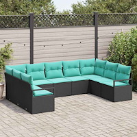 vidaXL Soffset med kudde 9 pcs Svart konstrotting