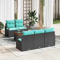 vidaXL Trädgårdsoffset med kudde 6 pcs Svart konstrotting