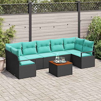 vidaXL Trädgårdsoffset med kudde 8 pcs Svart konstrotting