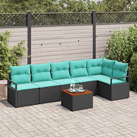 vidaXL Trädgårdsoffset med kudde 7 pcs Svart konstrotting