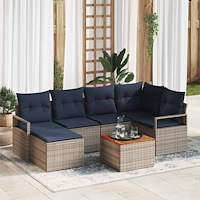 vidaXL Trädgårdsoffset med kudde 7 pcs Grå konstrotting