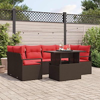 vidaXL Trädgårdsoffset med kudde 7 pcs Brun och röd konstrotting