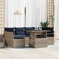 vidaXL Trädgårdsoffset 7 pcs grått och marinblått konstrotting