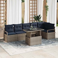 vidaXL Trädgårdsoffset med lagring 7 pcs Grå och Marinblå konstrotting