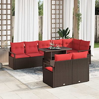 vidaXL Trädgårdsoffset med lagring 9 pcs Brun och Röd konstrotting