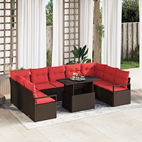 vidaXL Trädgårdsoffset med lagring 10 pcs Brun och Röd Poly rattan