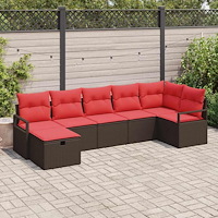 vidaXL Soffset med kudde med lagring 7 pcs Brun och Röd konstrotting