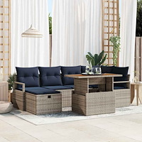 vidaXL Trädgårdsoffset med kudde med lagring 7 pcs Grå konstrotting