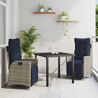 vidaXL Trädgårdsmöbelset med kudde 3 pcs Grå och svart Rotting