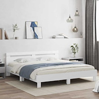 vidaXL Sängram med led med huvudgavel Vit 193 x 203 cm Konstruerat trä