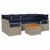 vidaXL Trädgårdsoffset med kudde 7 pcs Grå konstrotting