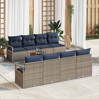 vidaXL Trädgårdsoffset med kudde 9 pcs Grå konstrotting