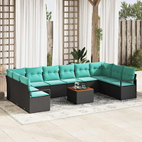 vidaXL Trädgårdsoffset med kudde 11 pcs Svart konstrotting