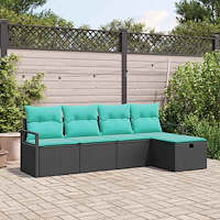 vidaXL Soffset med kudde 5 pcs Svart och turkos konstrotting