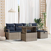 vidaXL Trädgårdsoffset med kudde med lagring 6 pcs Grå Poly rattan