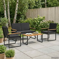 vidaXL Utemöbelset med kudde 4 pcs Svart konstrotting