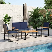 vidaXL Utemöbelset med kudde 4 pcs Grå och Marinblå konstrotting
