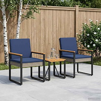 vidaXL Utemöbelset med kudde 3 pcs Grå och Marinblå konstrotting