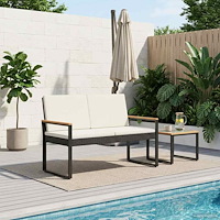 vidaXL Utomhusbänk Svart och krämvit 107 x 61 x 80 cm konstrotting