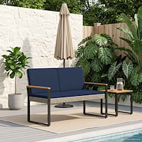 vidaXL Utomhusbänk Grå och Marinblå 107 x 61 x 80 cm konstrotting