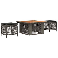 vidaXL Trädgårdsmöbelset med kudde 3 pcs Grå och mörkgrå konstrotting
