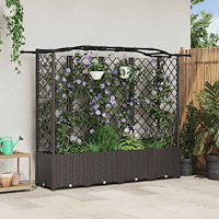 vidaXL Upphöjd Bädd med Spaljé och Tak Brun 204 x 40 x 141 cm PP