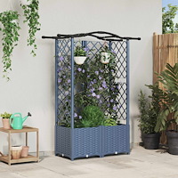 vidaXL Upphöjd Bädd med Spaljé och Tak Grå 122 x 40 x 141 cm PP