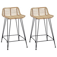 vidaXL Barpall 2 pcs Naturlig 44 x 45 x 76 cm Rattan och Stål
