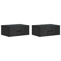 vidaXL Väggmonterat Sängbord med låda 2 pcs Svart 49 x 34,5 x 20 cm