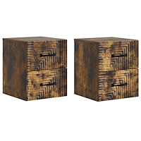 vidaXL Väggmonterat Sängbord med låda 2 pcs Rökt ek 34,5 x 33 x 40 cm