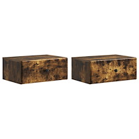 vidaXL Väggmonterat Sängbord med låda 2 pcs Rökt ek 49 x 34,5 x 20 cm