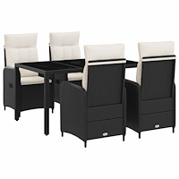vidaXL Utomhusmatbord 5 pcs Svart och krämvit 150 x 90 x 75 cm