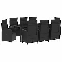 vidaXL Utomhusmatbord 9 pcs Svart 190 x 90 x 75 cm konstrotting