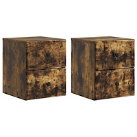 vidaXL Väggmonterat Sängbord med låda 2 pcs Rökt ek 34,5 x 33 x 40 cm
