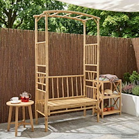 vidaXL Trädgårdsbåge med bänk Naturfärg 115 x 50 x 205 cm Bambus
