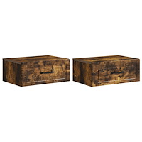 vidaXL Väggmonterat Sängbord med låda 2 pcs Rökt ek 49 x 34,5 x 20 cm
