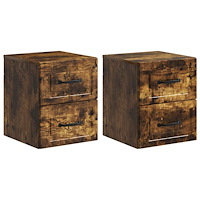 vidaXL Väggmonterat Sängbord med låda 2 pcs Rökt ek 34,5 x 33 x 40 cm
