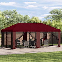 vidaXL Gazebo-tak med sidoväggar Vinröd 600,5 x 300,5 cm Polyester
