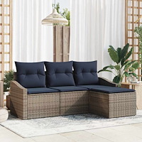 vidaXL Soffset med kudde 4 pcs Grå och Marinblå konstrotting