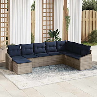 vidaXL Trädgårdsoffset med kudde 8 pcs Grå och Marinblå konstrotting