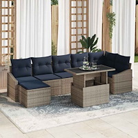 vidaXL Trädgårdsoffset med kudde med lagring 8 pcs Grå och Marinblå