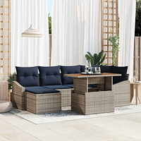 vidaXL Trädgårdsoffset med lagring 7 pcs Grå Poly rattan