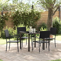 vidaXL Trädgårdsmöbelset med kudde 5 pcs Svart konstrotting