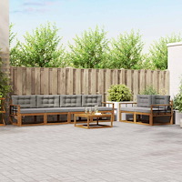 vidaXL Utomhussoffset med kudde 7 pcs Naturlig och Ljus Grå