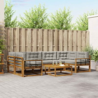 vidaXL Utomhussoffset med kudde 7 pcs Naturlig och Ljus Grå