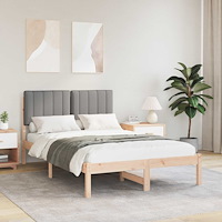 vidaXL Sängram med Klädd Huvudgavel Naturlig och Ljus Grå 120 x 200 cm
